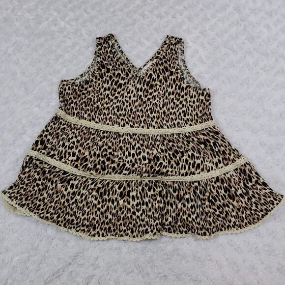 Love Fire Womens Tiered Leopard Tank Dress Sleeveless Mini Large - Picture 1 of 6
